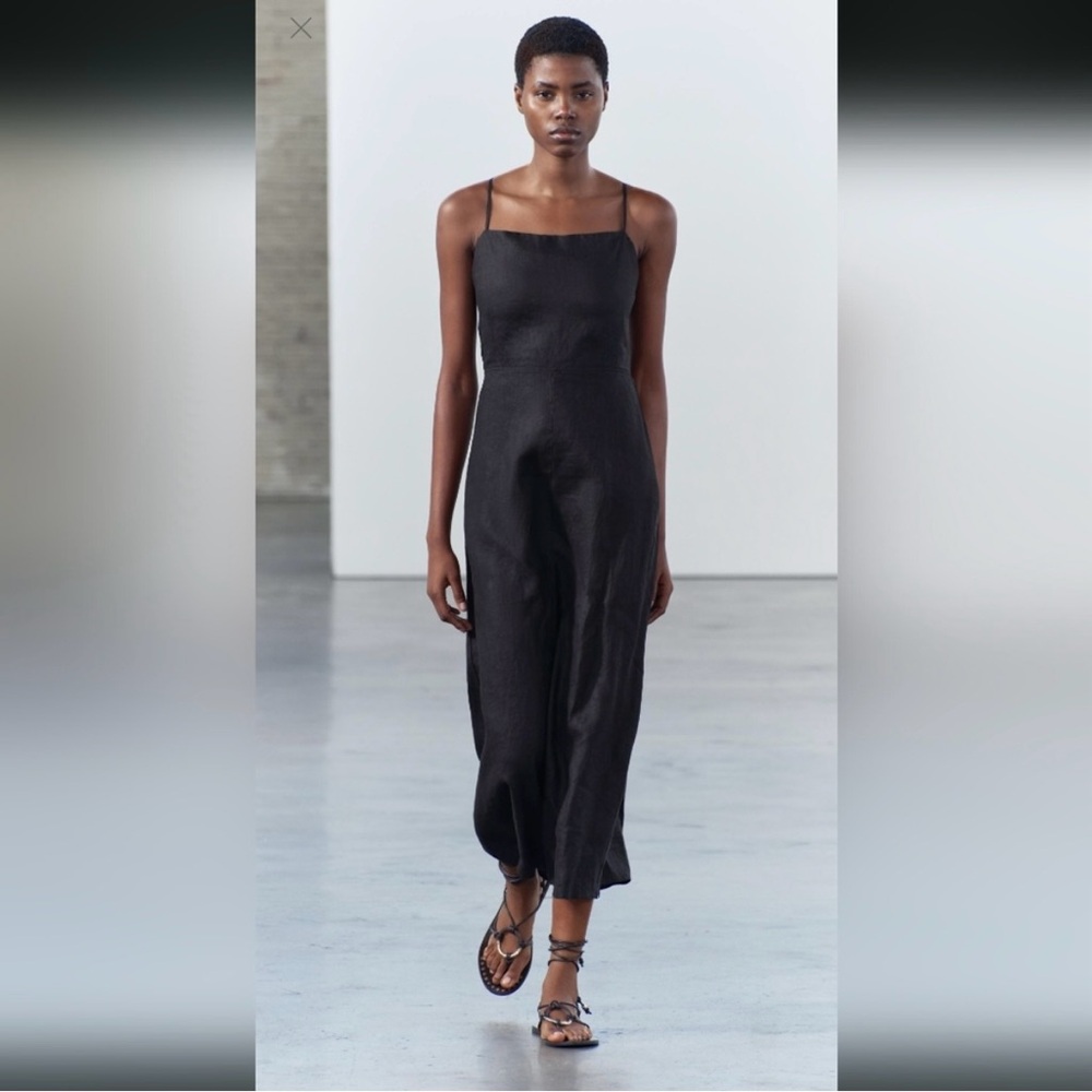 Zara Black linen open back Sleeveless Dress